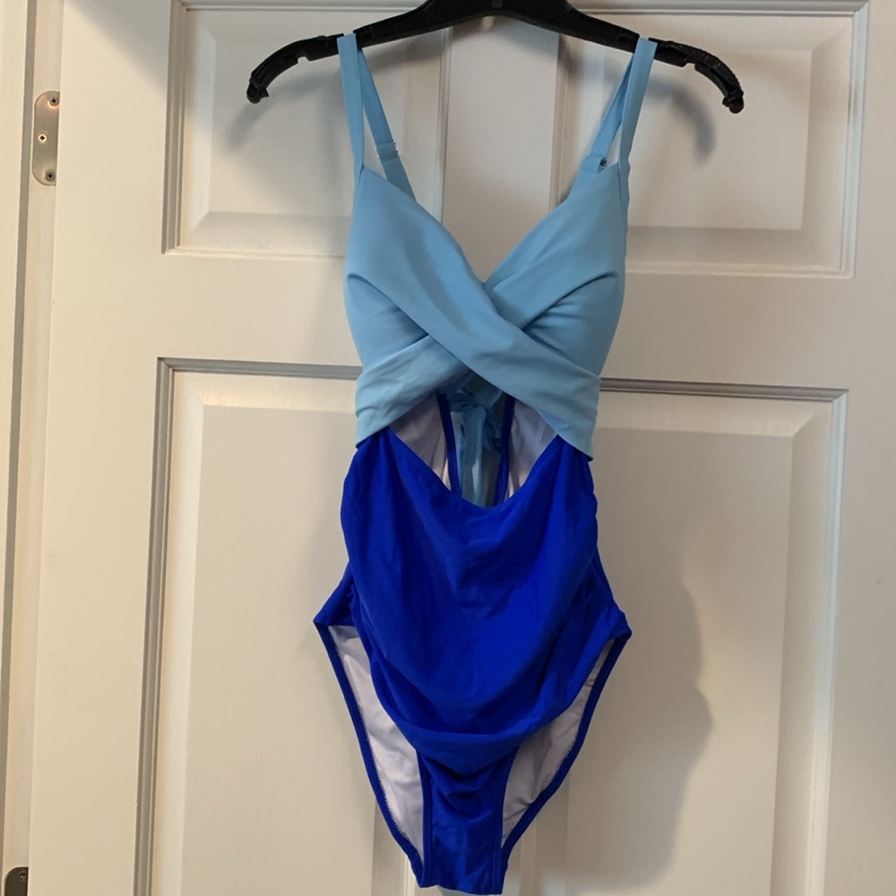 Swimsuit One Piece Blue Color-Block.